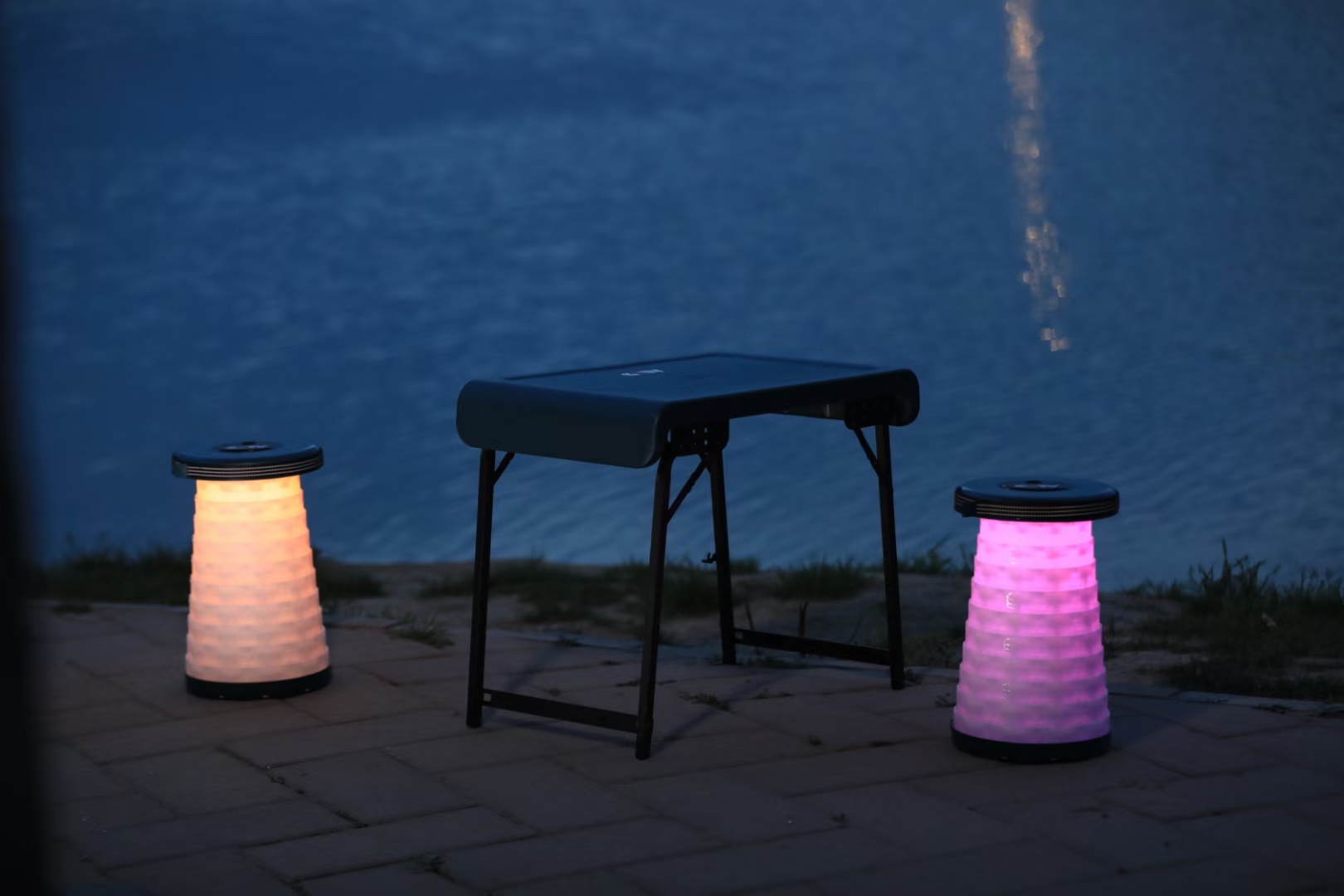 Folding Table and Two Stools with Light