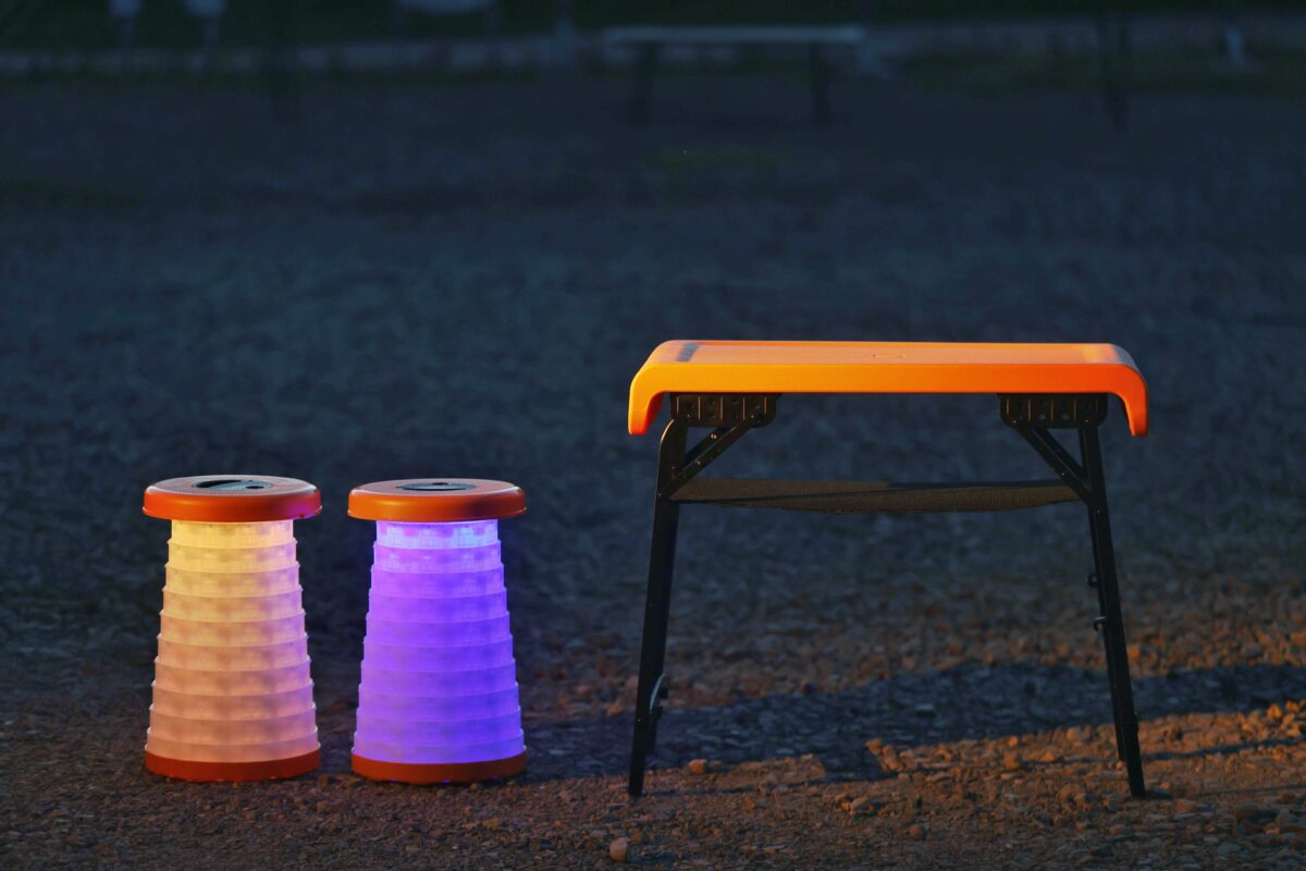 Folding Table and Two Stools with Light