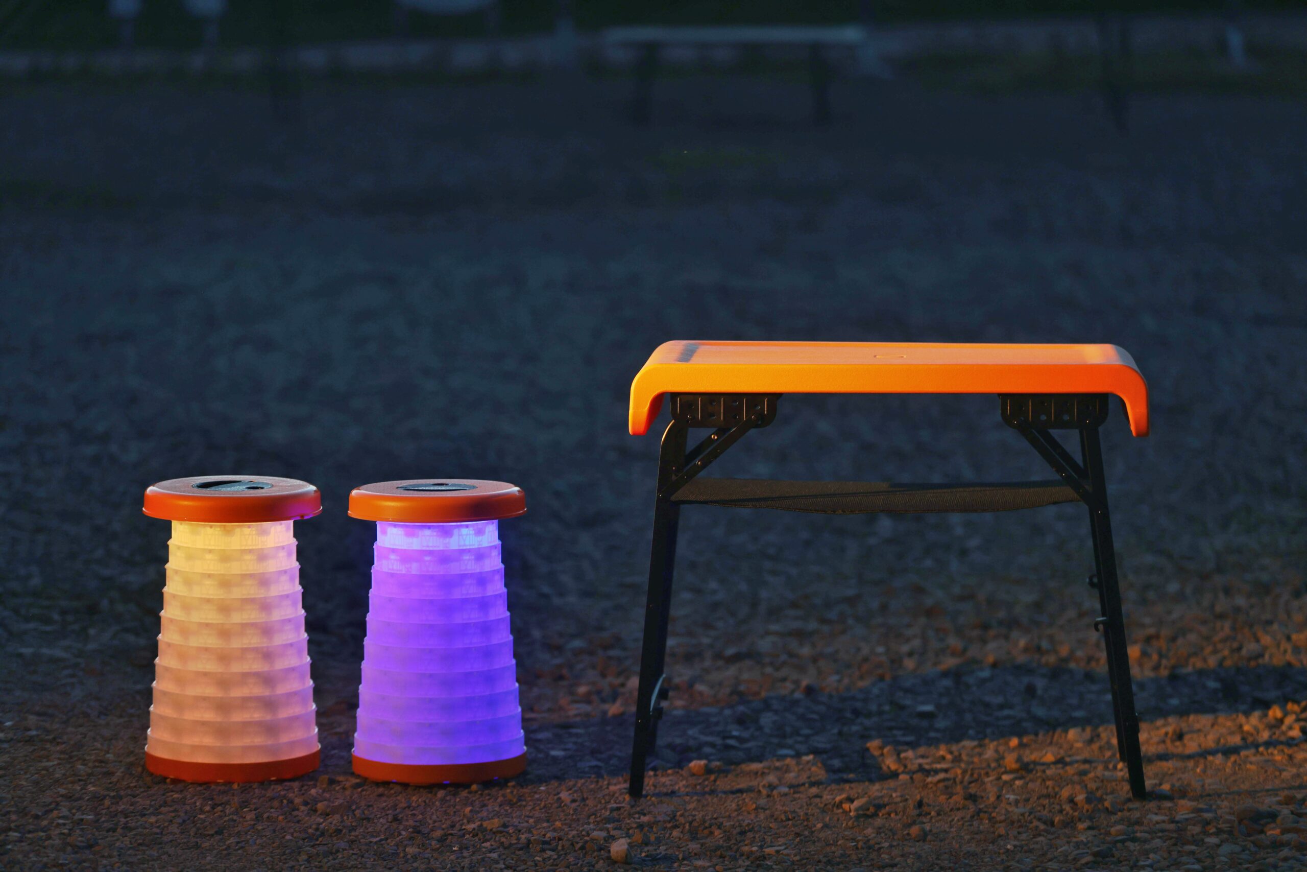 Folding Table and Two Stools with Light